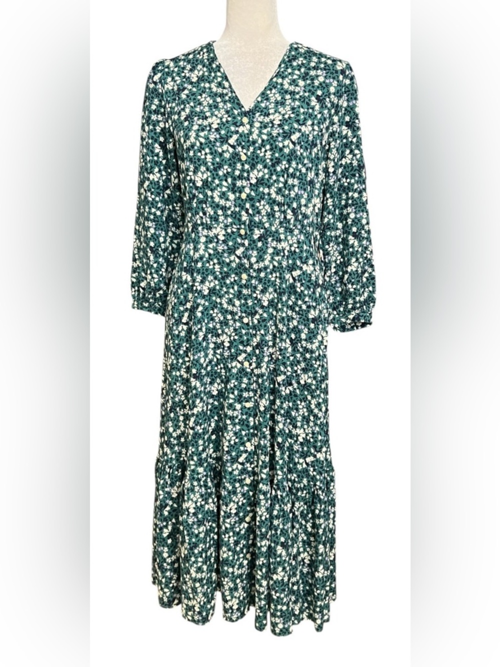 Uniqlo Green Floral V-Neck Dress